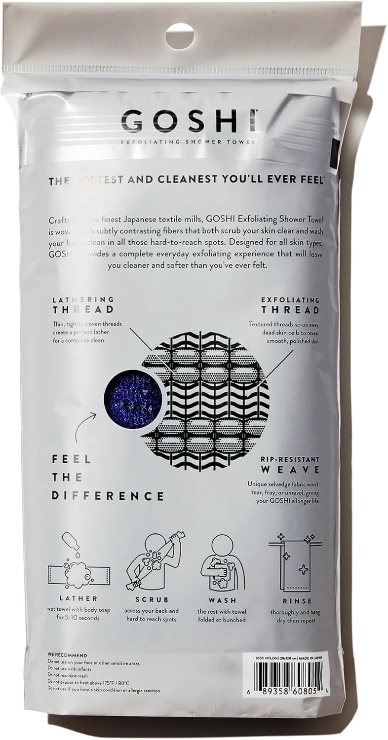 GOSHI® Exfoliating Shower Towel – Indigo Blue Washcloth Made in Japan