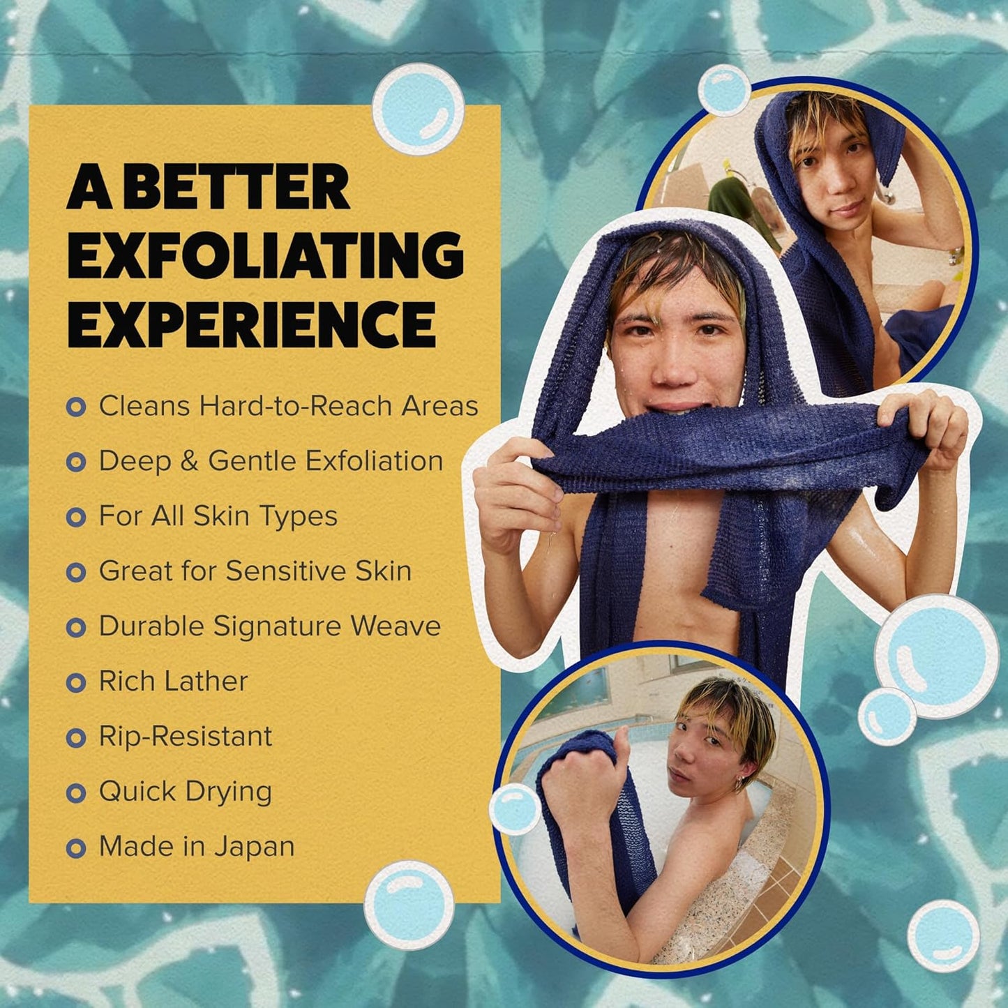 GOSHI® Exfoliating Shower Towel – Indigo Blue Washcloth Made in Japan
