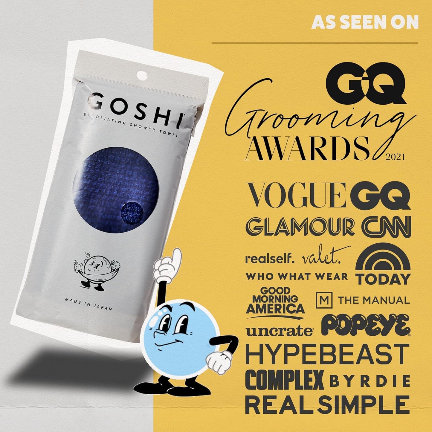GOSHI® Exfoliating Shower Towel – Indigo Blue Washcloth Made in Japan