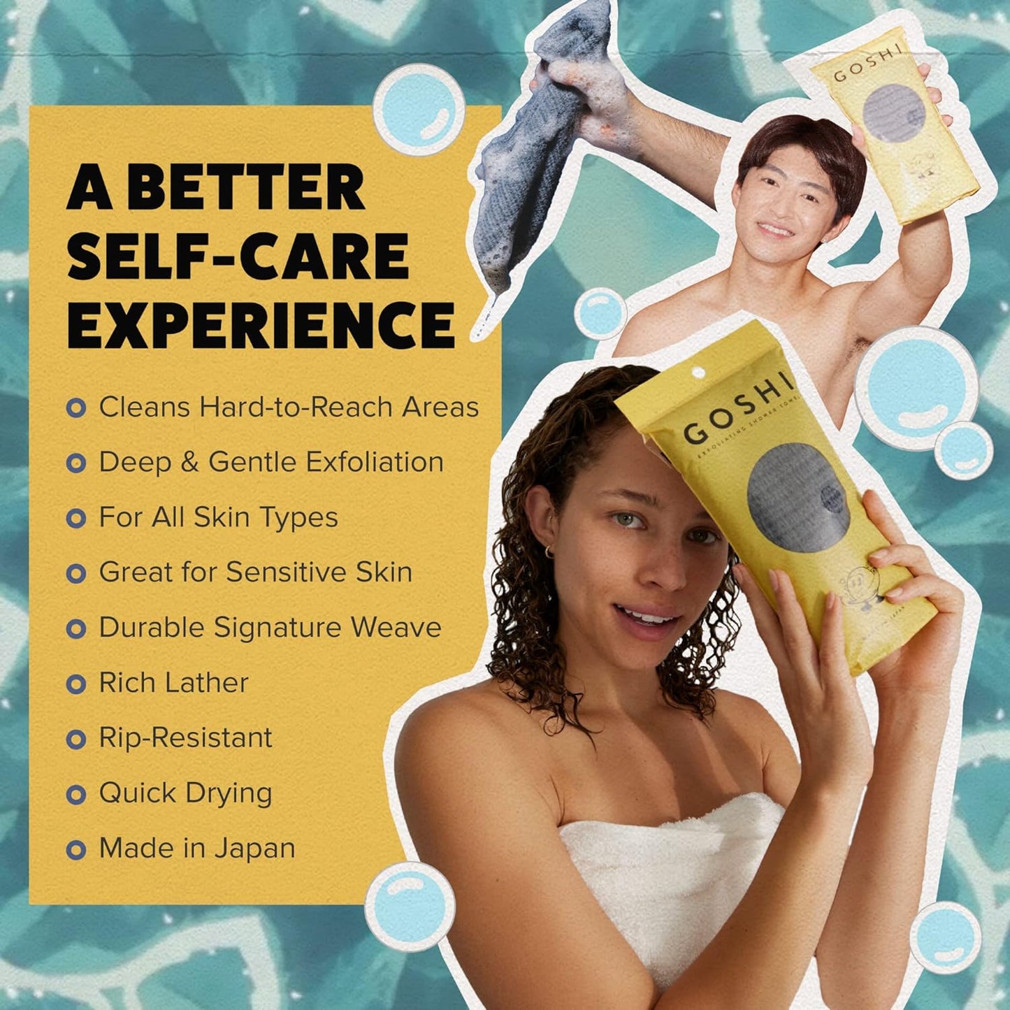 GOSHI® Exfoliating Shower Towel – Made in Japan for Smooth Clean Skin